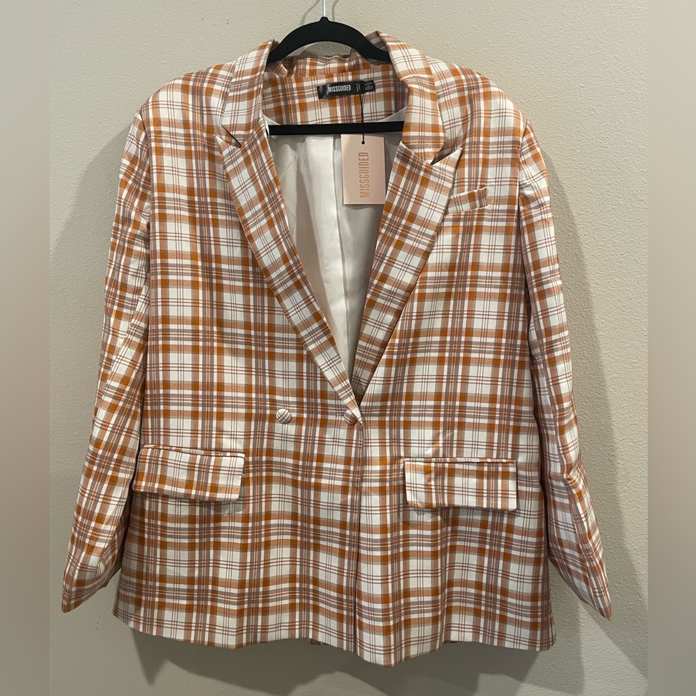 Missguided Orange Plaid Oversized Blazer